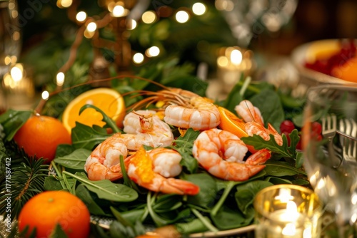 Festive shrimp salad with citrus and greens