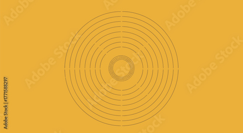 Concentric circles, segmented, centered on yellow background. Inner circle is dotted