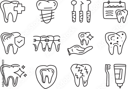 Hand Drawn Minimal Dental Icons Collection – Modern Tooth Care Outline Vector Set