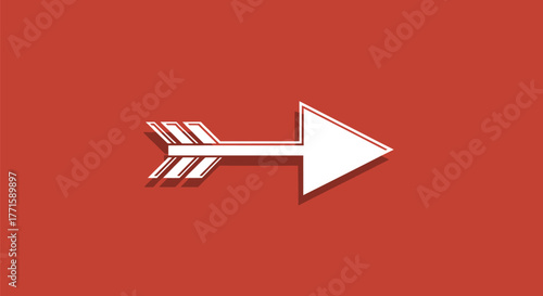 White arrow illustration with shadow effect on a red background. Simple design, modern, clean