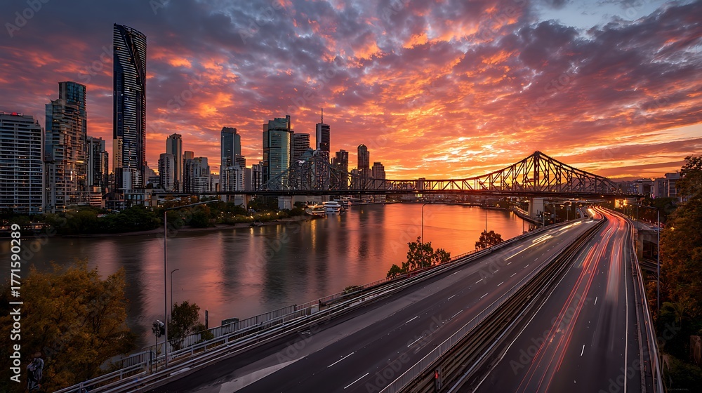 Fototapeta premium Sunrise over the new completed kangaroo point bridge