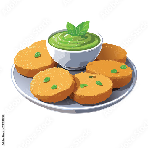 soya tikkis served in a plate with mint chutney