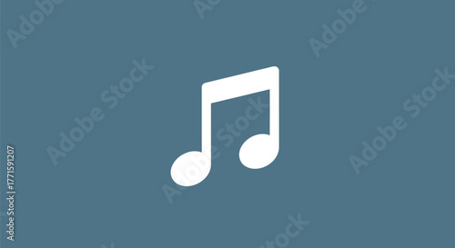 A white musical note on a muted blue-grey background, centered in the frame