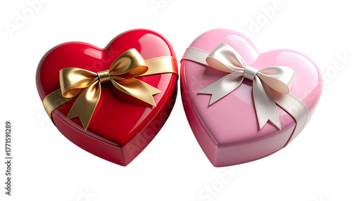 3D Heart-Shaped Chocolate Box Pair with Satin Ribbon isolated on transparent background