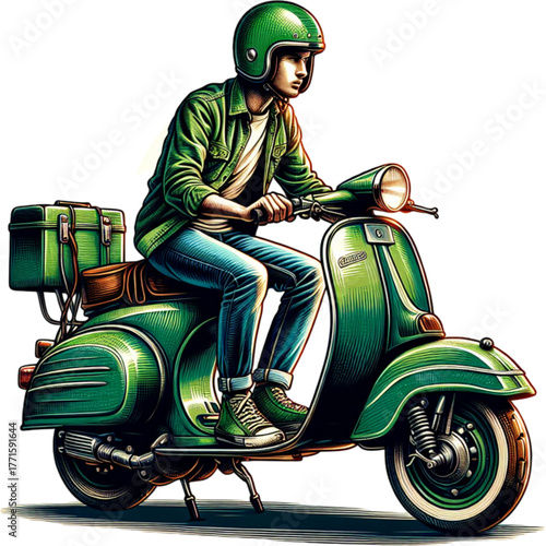 young man riding motorcycle on the road vector illustration