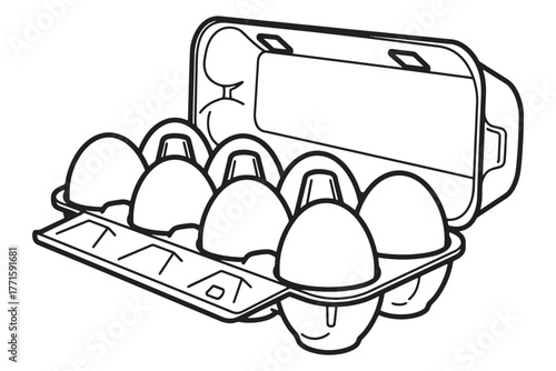 Carton of eggs isolated on white background, a common food item representing breakfast, cooking, baking, and the essential ingredient for various recipes