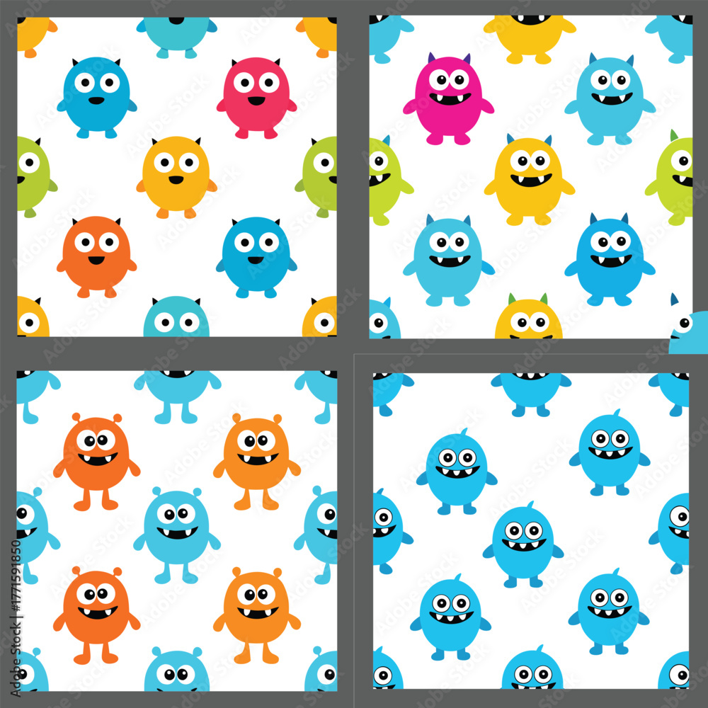 Obraz premium Funny Cartoon Monsters Seamless Kids Pattern