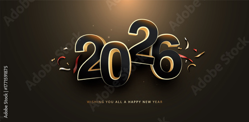 Happy New Year 2026. Elegant year number design. Vector premium design for Happy New Year 2026 celebration. 2026 poster, banner and calendar design.