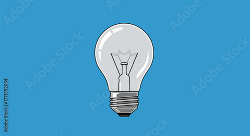 A light bulb illustration against a blue background, the filament and base clearly visible