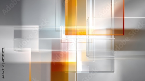 Abstract Geometric Glass Background with Overlapping Orange and Clear Rectangles