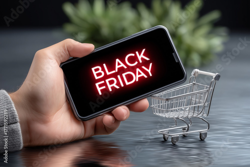 Black Friday Sale on Mobile Phone with Shopping Cart