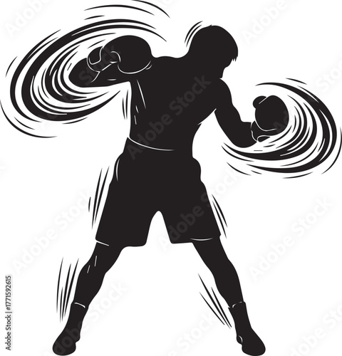 Dynamic boxing silhouette ready to strike in intense match