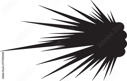 Dynamic black bursting explosion effect with sharp jagged rays motion graphic element