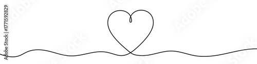 Heart in one line art style. Drawing of a love symbol with editable black stroke on a white background. Vector illustration.