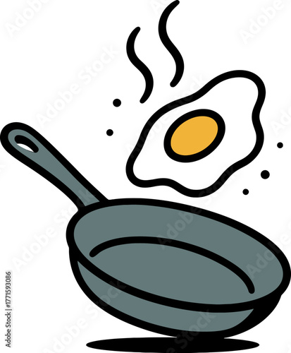 Sunny side up egg cooking in a frying pan illustration for breakfast menu and food related designs