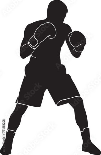 Silhouette of a boxer in a fighting stance ready for combat sports training and competition