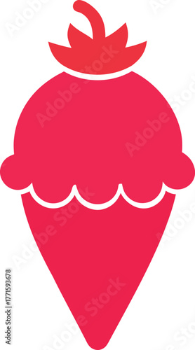 Stylized Strawberry Ice Cream Cone Vector with Cherry Accent