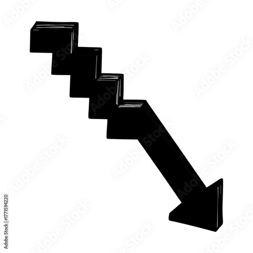 Black arrow going down staircase