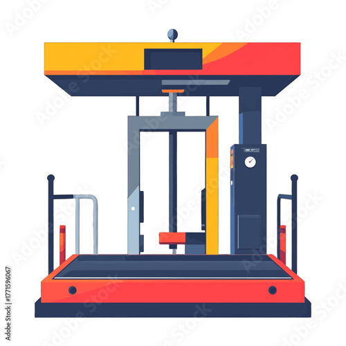 Red and Yellow Fuel Station with Gauge in Minimalist Vector Illustration on White Background