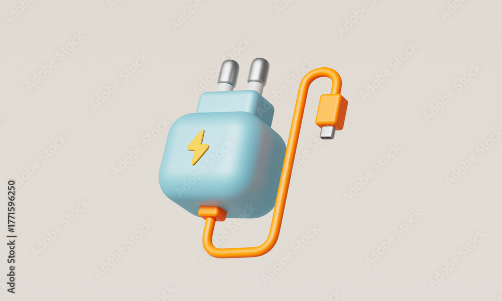 Fototapeta premium 전원 충전기 어댑터와 케이블 Power Charger Adapter with Cable