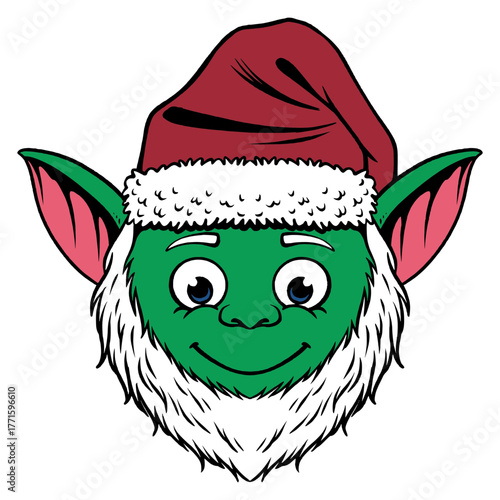 Cartoon goblin wearing Christmas hat hand drawing style