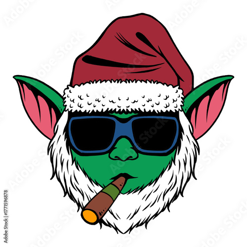 Cartoon goblin wearing Christmas hat hand drawing style