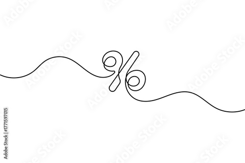 Percent mark continuous single one line minimalist outline vector illustration isolated design
