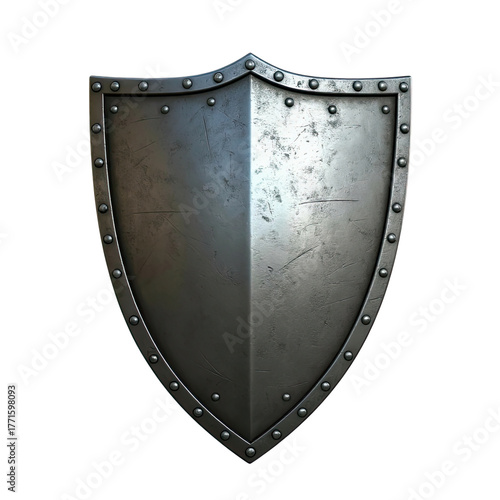An old medieval shield with scratches, isolated on a transparent background, in PNG format. An accessory for historical or fantasy-themed projects.