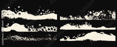 Foam bubble waves texture vector border. Soapy detergent lines with shaving cream effect for modern laundry or cosmetic visuals. Clean abstract grunge background.