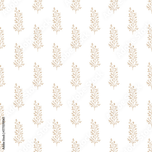Minimal seamless floral pattern with delicate botanical branches. For fabric, wallpaper, wrapping paper, stationery, and modern packaging. Ideal for natural, organic. Scandinavian-style
