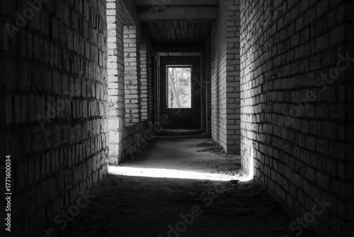 Abandoned brick corridor