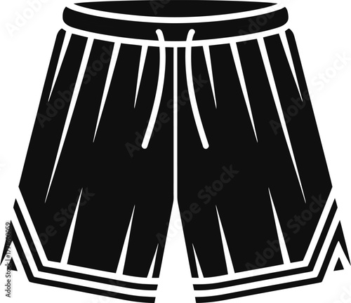 Graphic icon of black basketball shorts with white stripes for sports apparel design