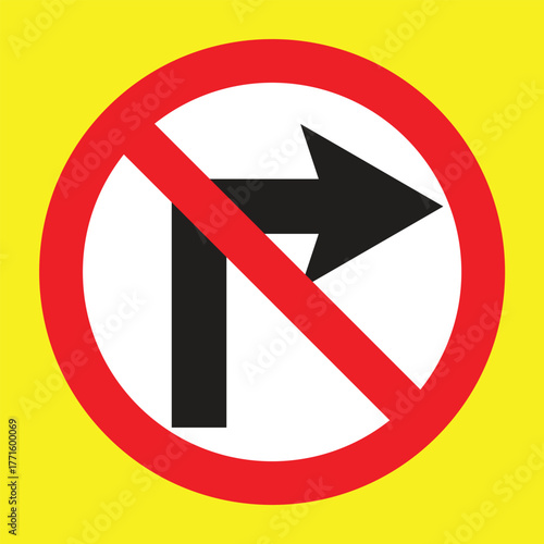Free Download Prohibition sign indicating that vehicles are not allowed to make a right turn. Used on Indonesian roads to control traffic direction and ensure safety - GFXLoad
