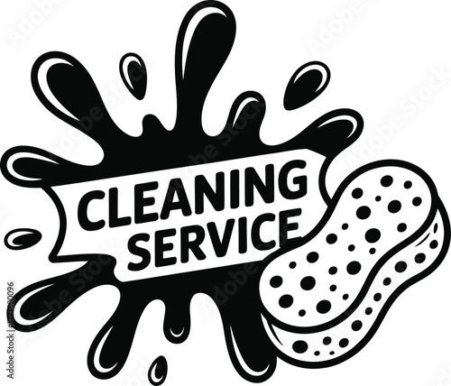 Creative cleaning service logo with splatter and sponge icon for professional housekeeping