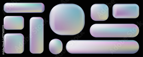 3d Y2K Chrome Set of Frames and Design UI UX elements. Vector set of Holographic billboards for decoration and covering. Modern and sleek design suitable for websites and user interfaces.