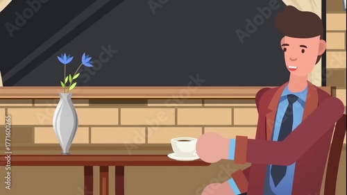 Animated bartender serving drinks at counter, representing nightlife, hospitality, and social bar culture