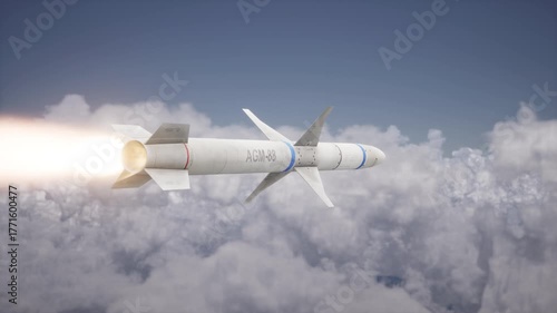Missile AGM-88 In The Clouds