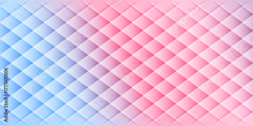 Soft Pastel Quilted Rhombus  Diagonal Striped Pattern Background with Pink and Blue Gradient background and vector design.
