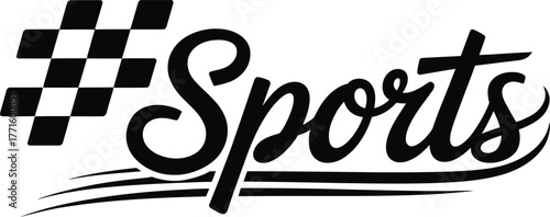 Text sports with racing flag element speed and competition concept