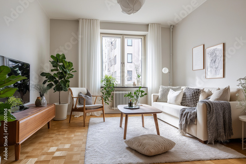 Cozy Scandinavian living room minimalist design soft