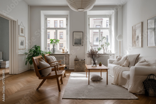 Cozy Scandinavian living room minimalist design soft