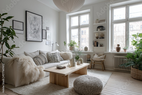 Cozy Scandinavian living room minimalist design soft