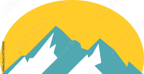 mountain landscape with mountain sun and water vector logo