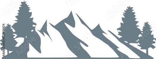 trees in the forest on mountain sun and water vector logo