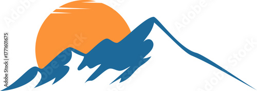 vector illustration of a mountain sun and water vector logo