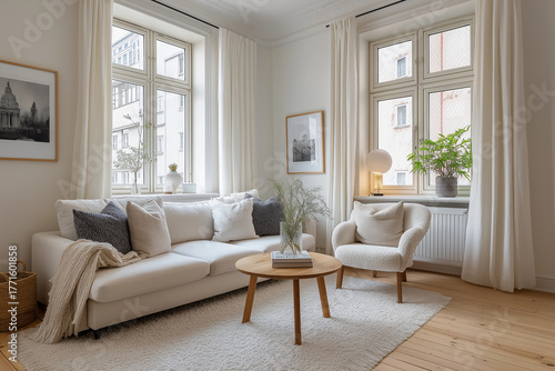 Cozy Scandinavian living room minimalist design soft
