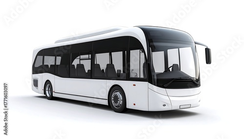 3D realistic concept bus with curved glass front and minimal design, modern public transport vehicle