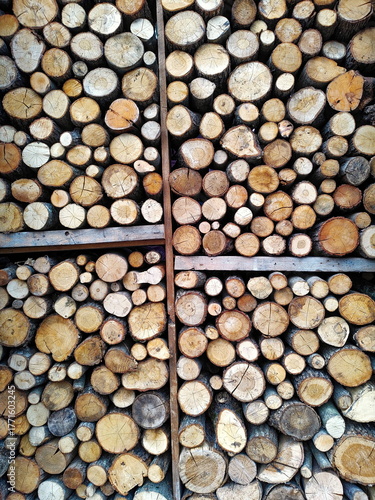 Winter Hearth Geometry: Stacked Firewood in Rhythmic Rows