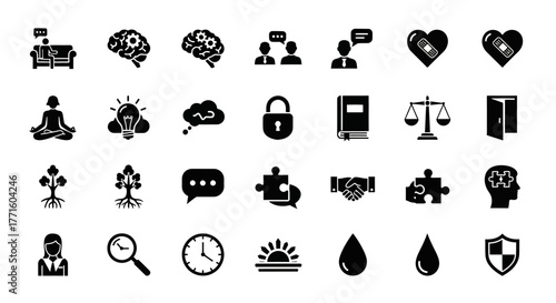 Set of universal icons for mindset, creative ideas, business solutions, and psychological well-being