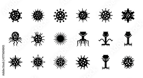 Microbiology and virology icon pack, a simple vector collection of various pathogen, germ, and microbe symbols for scientific design